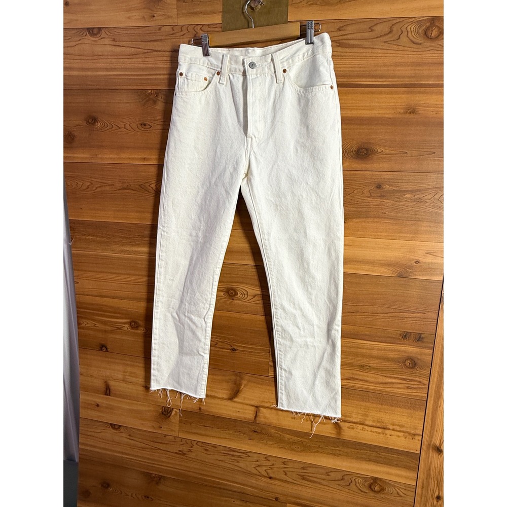 Levis 501 Original White Straight Leg Raw Hem Jeans Womens W29 L32 12501-0413
